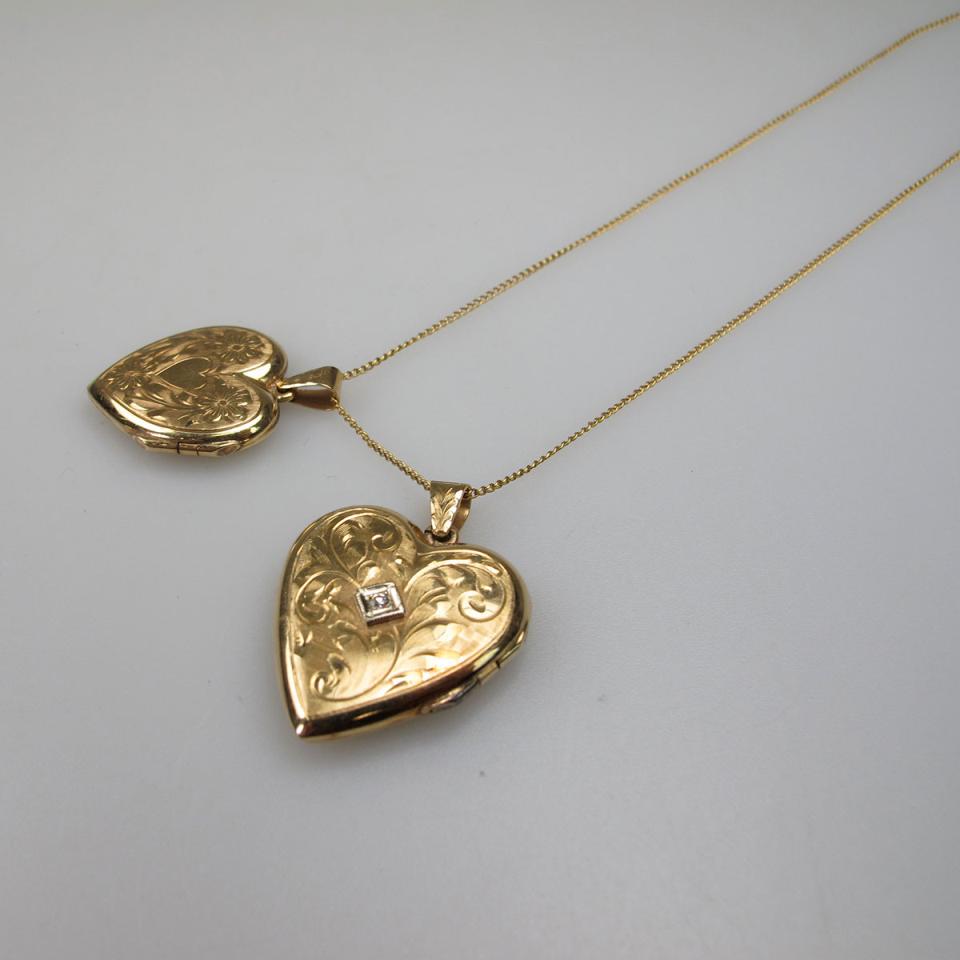 2 x 14k Yellow Gold Heart-Shaped Lockets