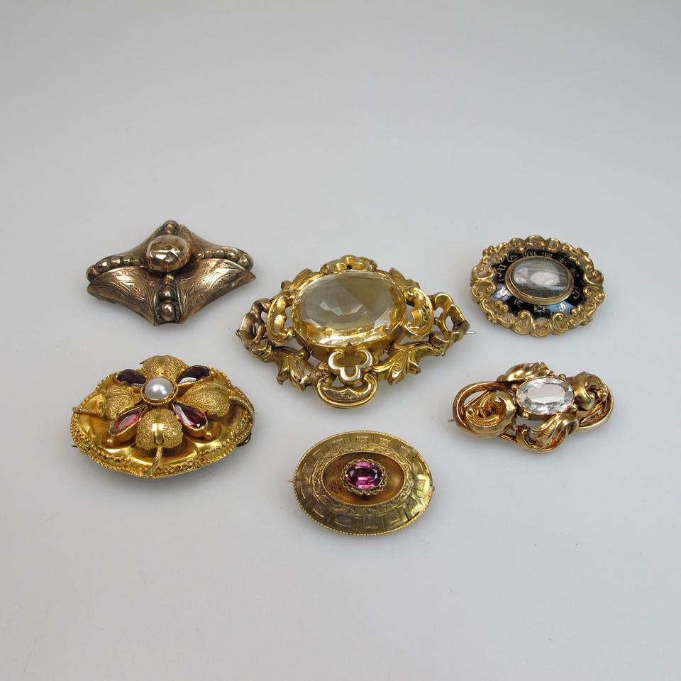 6 Victorian Gold And Gold-Filled Brooches