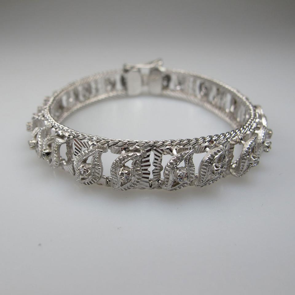 Italian 18k White Gold Filigree Bracelet set with white sapphires