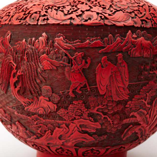 Massive Red Lacquer Landscape Vase