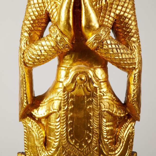 Large Wood and Gilt Painted Standing Female Deity, South East Asia