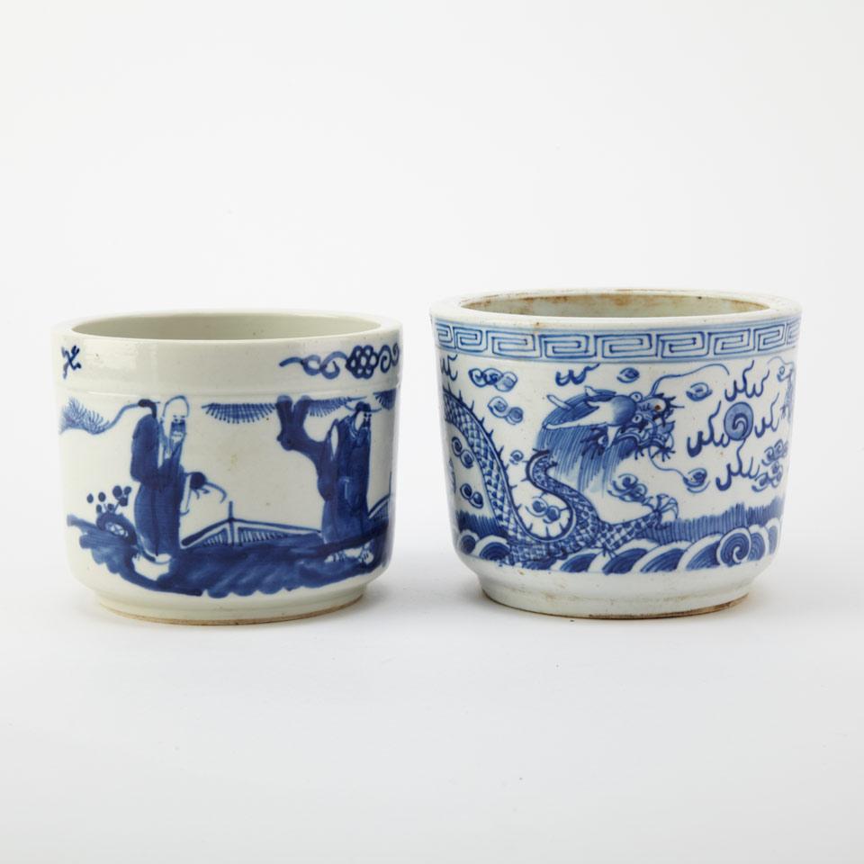 Pair of Blue and White Porcelain Censers 