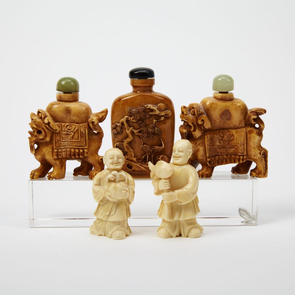 Five Ivory Carved Snuff Bottles