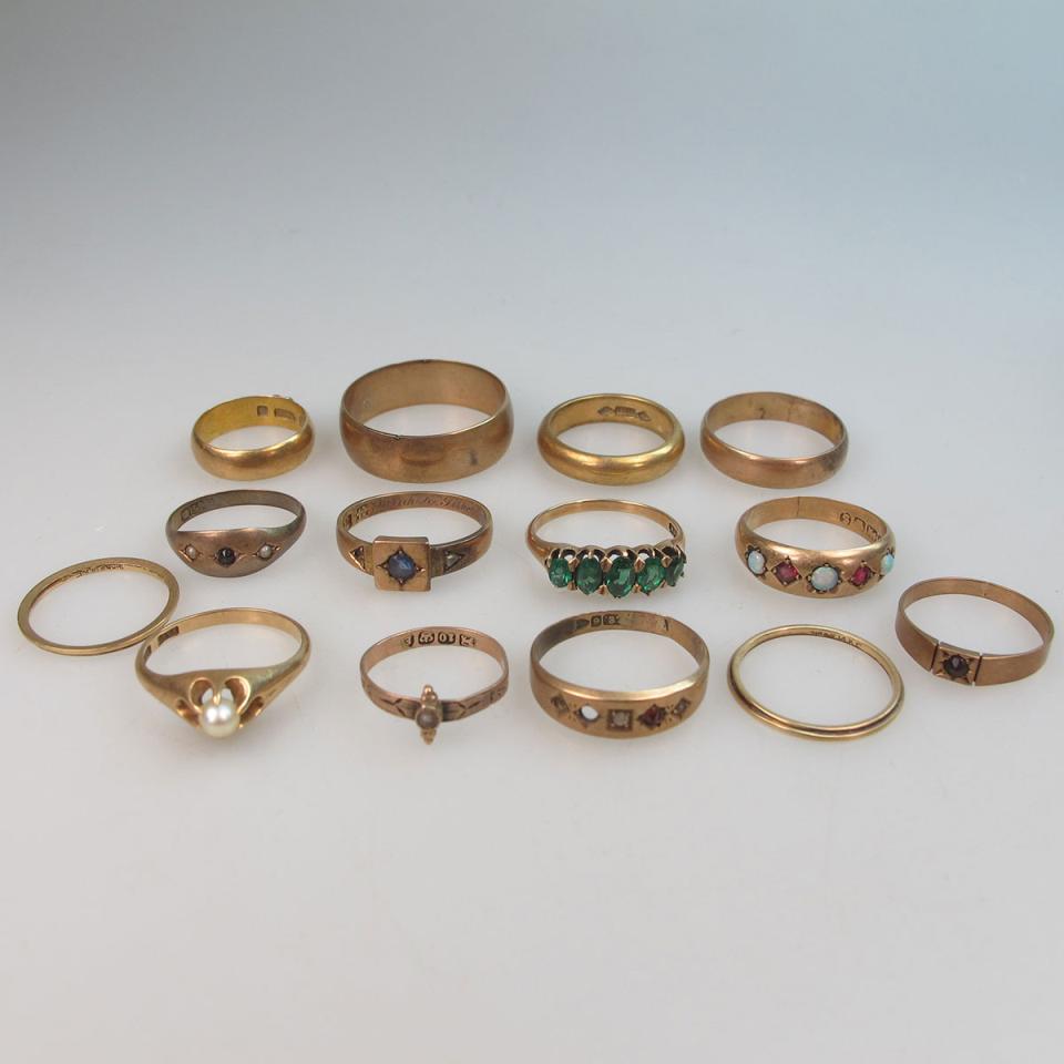 14 Various Gold Rings And Bands