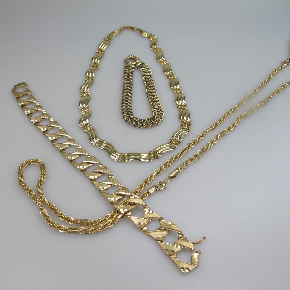 2 x 10k Yellow Gold Necklaces And 2 x 10k Yellow Gold Bracelets