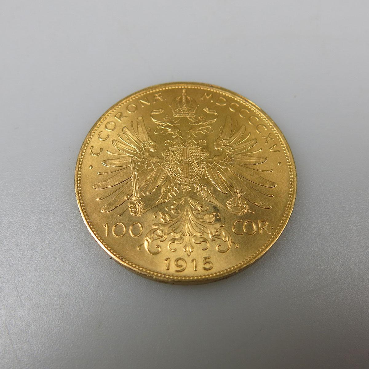 Austrian 100 Corona Gold Coin 1915