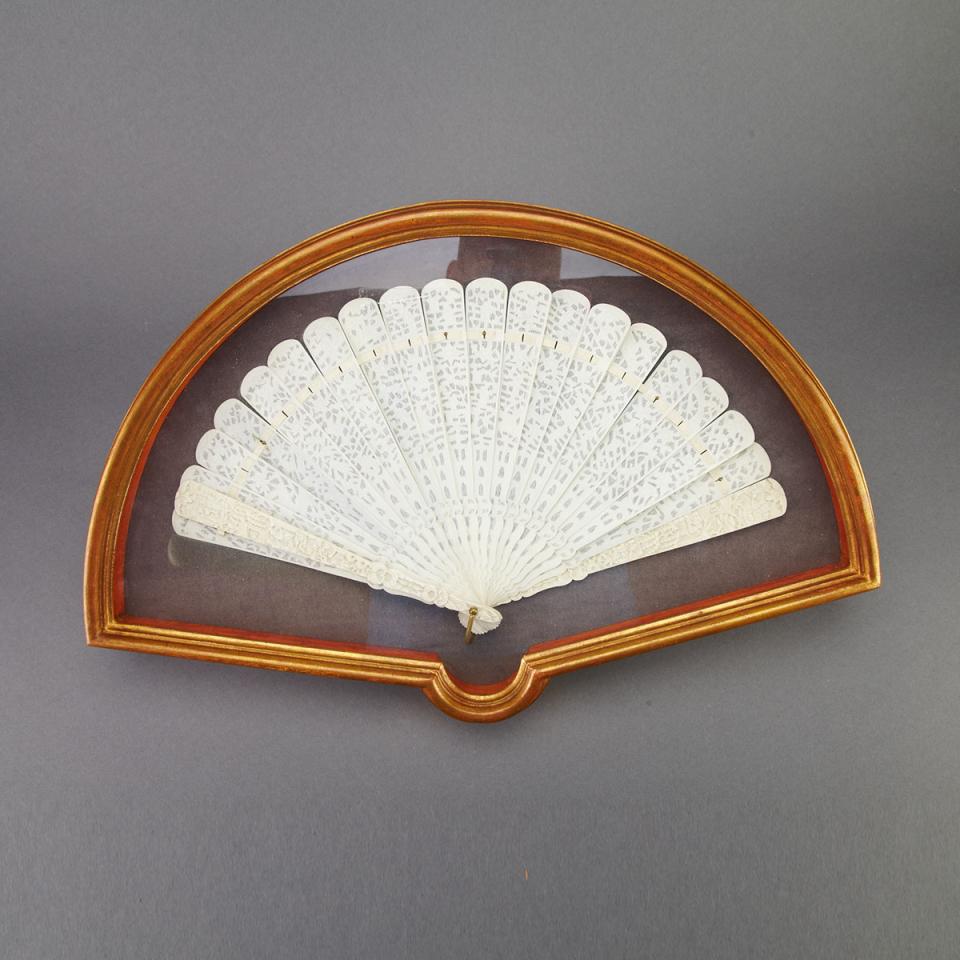 Export Ivory Carved Fan, Late 19th Century