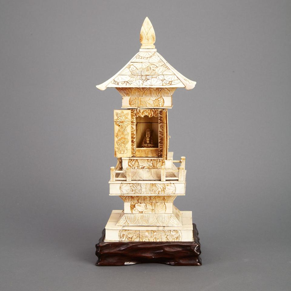 Bone Carved Model of a Shrine, Early 20th Century