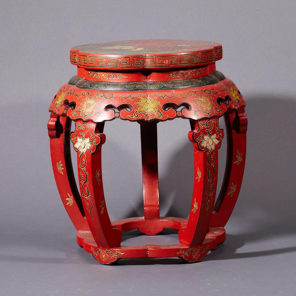 Red Lacquer Stool, Early 20th Century