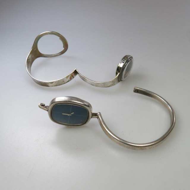 2 Lady’s Wristwatches In Silver Bangle Mounts