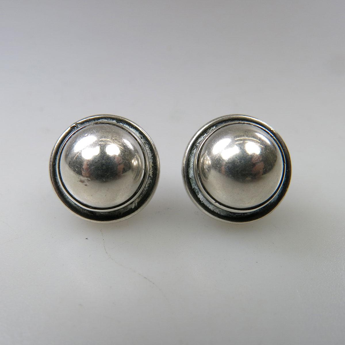 Pair Of Georg Jensen Danish Sterling Silver Button Earrings