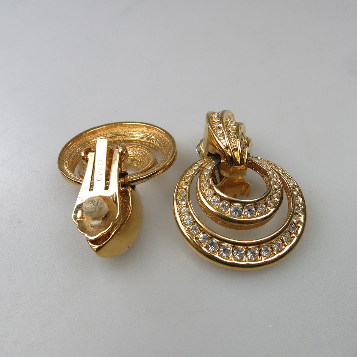 Pair Of Christian Dior Gold Tone Metal Earrings