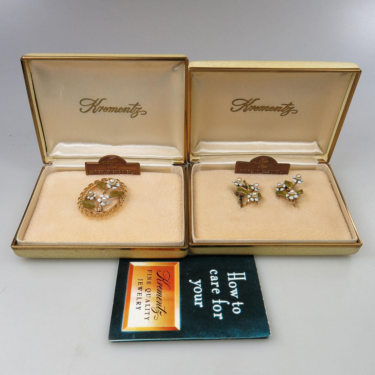 Krementz Gold-Plated Brooch And Screw-Back Earrings