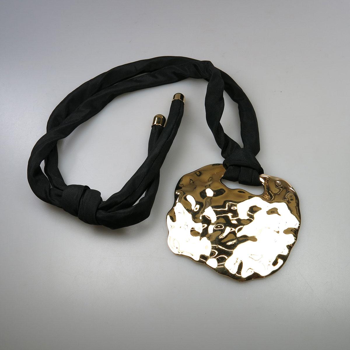 Pauline Trigere Gold Plated Disc Pendant