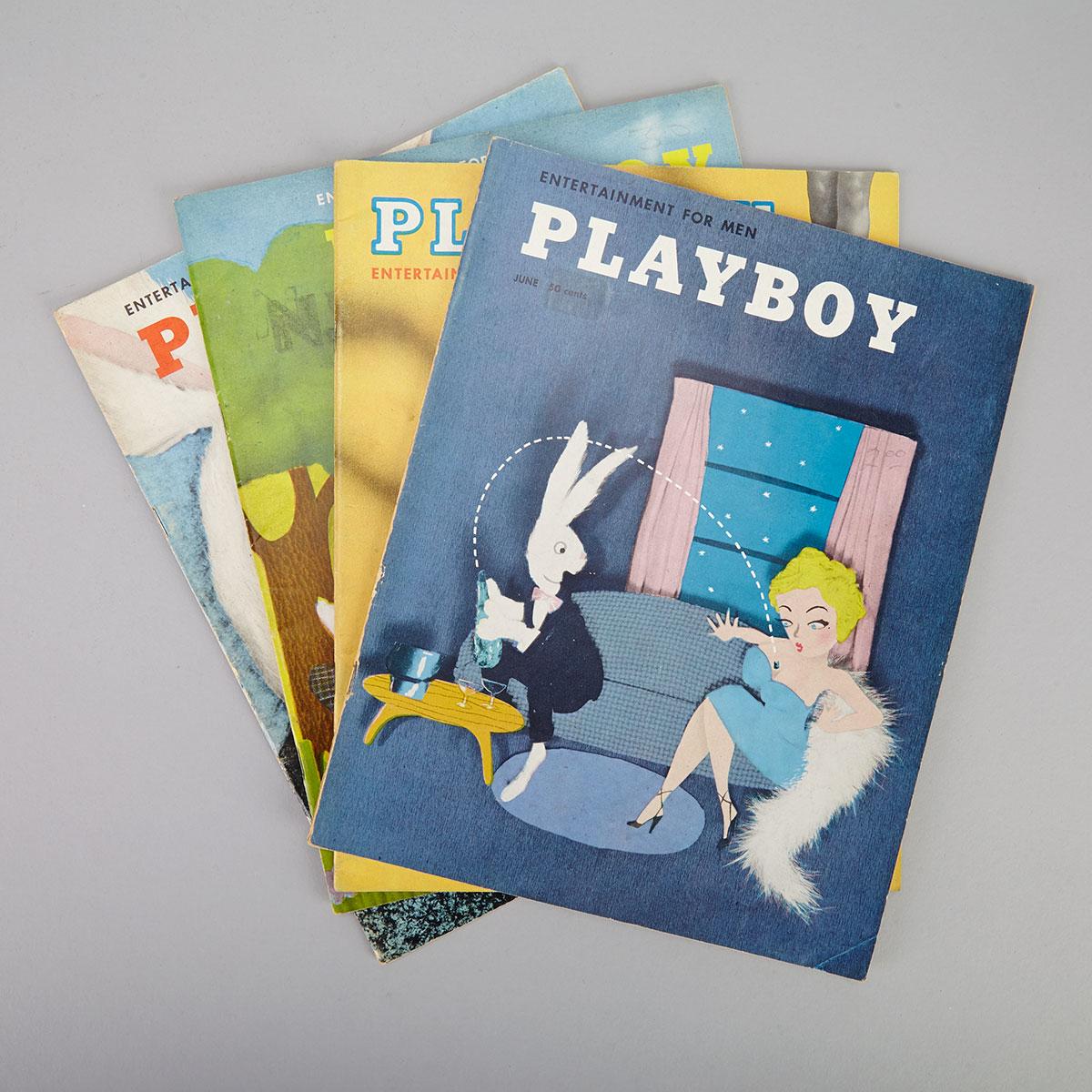 Four Early Issues of Playboy Magazine, April, May, June and July 1954