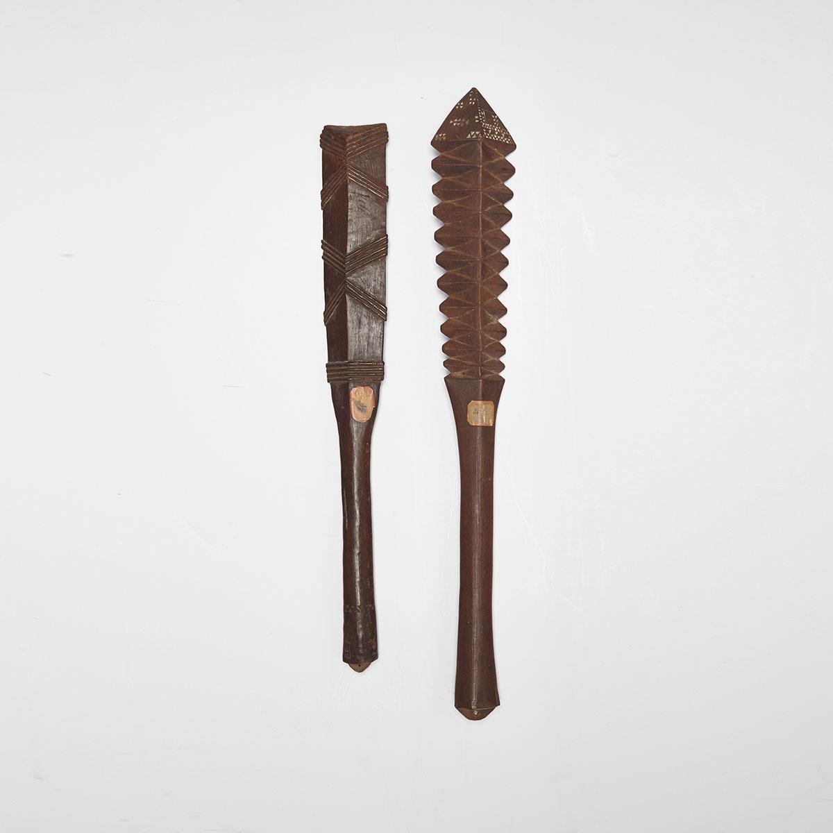 Two Small Samoan Clubs, 19th century 