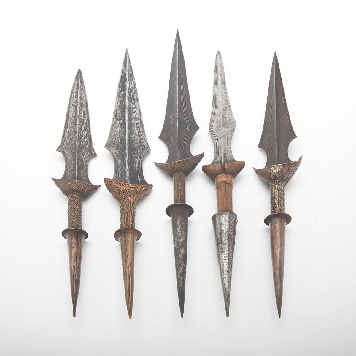 Five African Tetela Copper and Steel Daggers, Zaire, 19th century