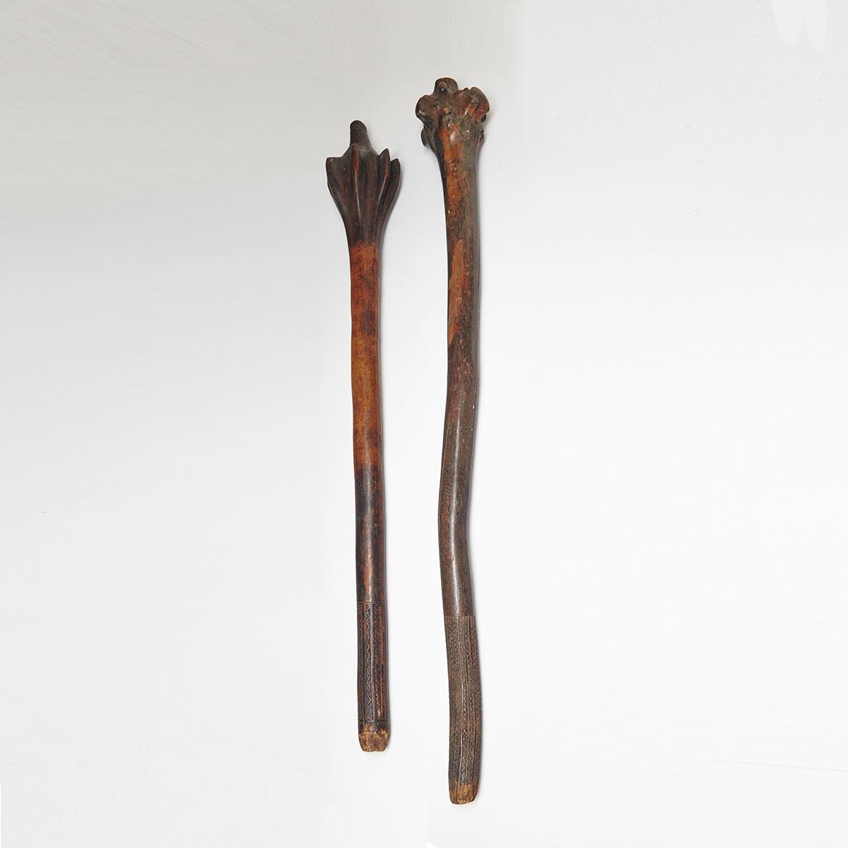 Two Fiji Islands Root Stock Clubs, 19th century