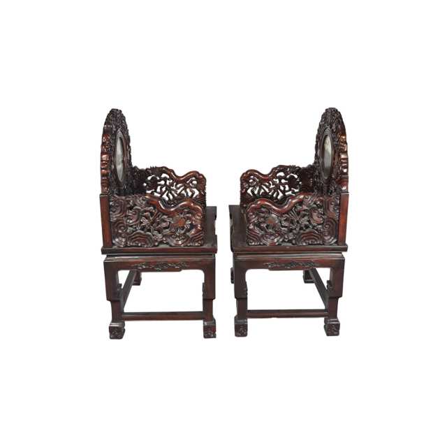 Pair of Rosewood Arm Chairs, Early 20th Century