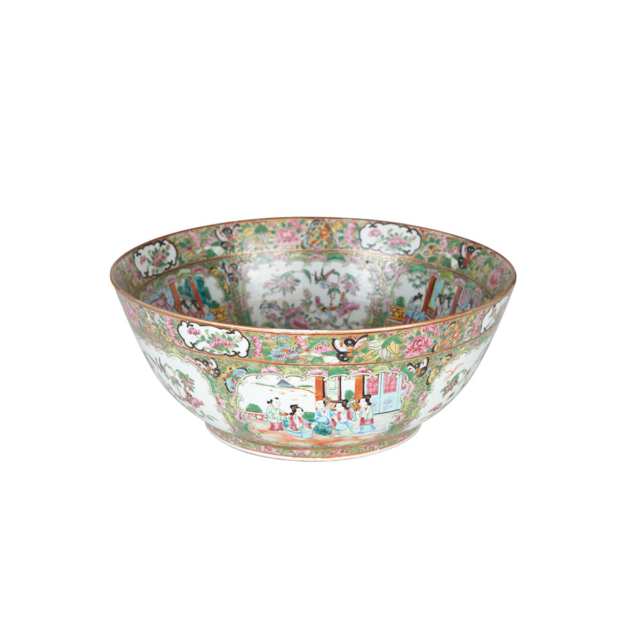 Large Export Canton Rose Punch Bowl, 19th Century