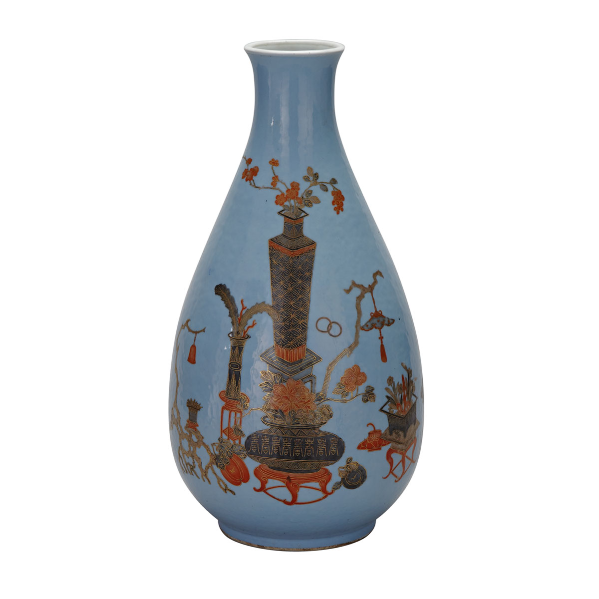 Powder Blue ‘Hundred Antiques Vase’, Qianlong Mark, Republican Period