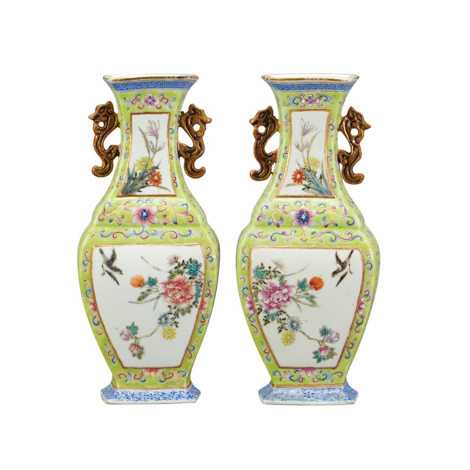 Pair of Famille Rose Wall Vases, Qianlong Mark, Republican Period