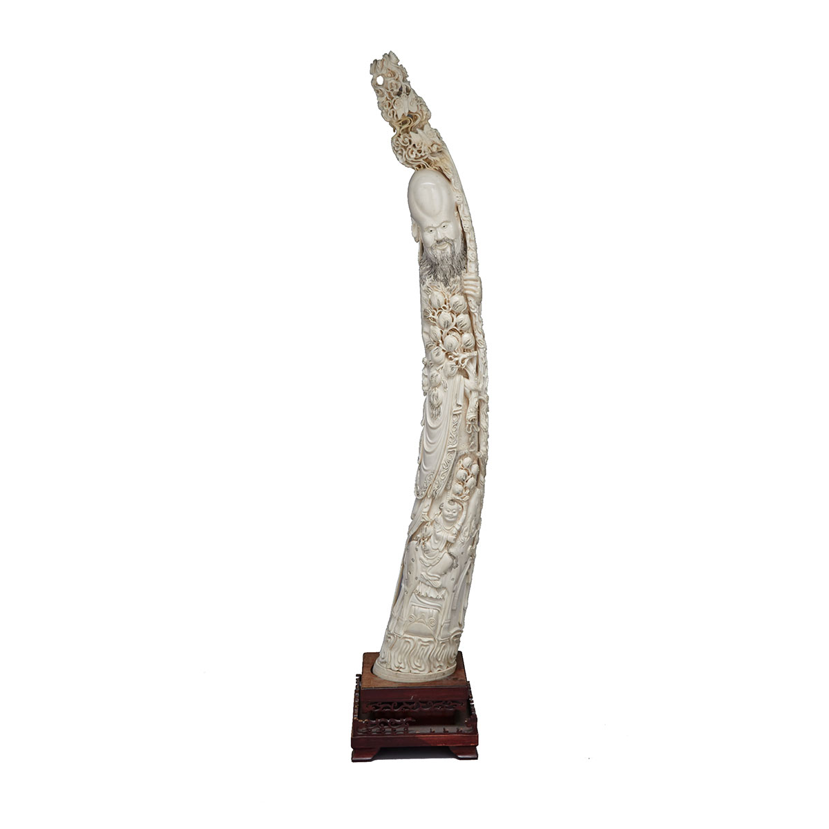Massive Tusk-Form Ivory Carved Figure of Shoulao, Circa 1940’s