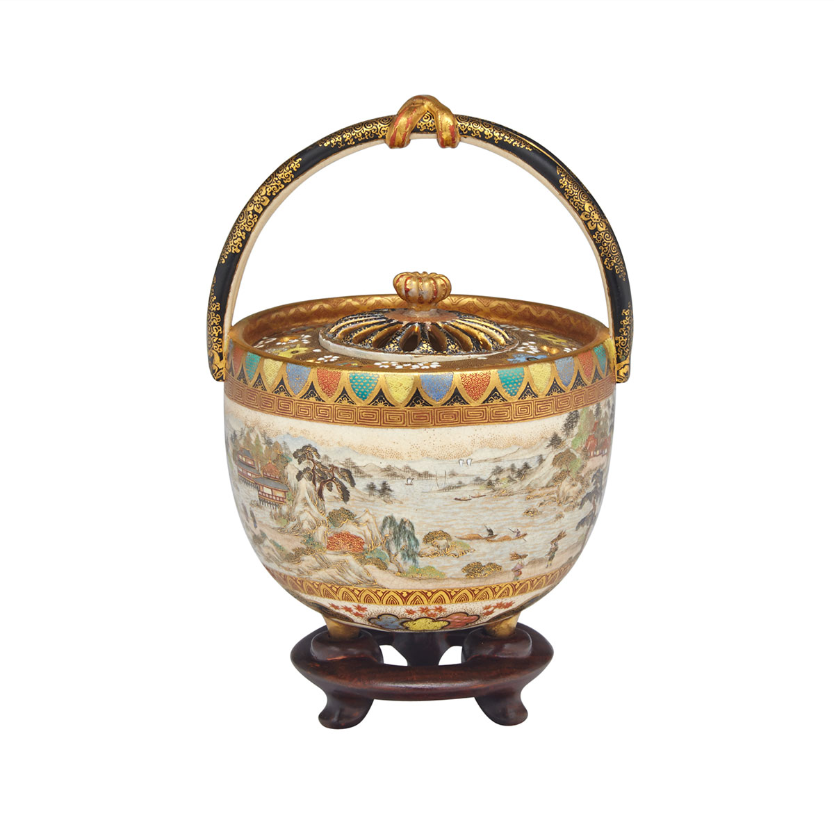 Miniature Satsuma Basket-Form Censer, Signed, Late 19th Century