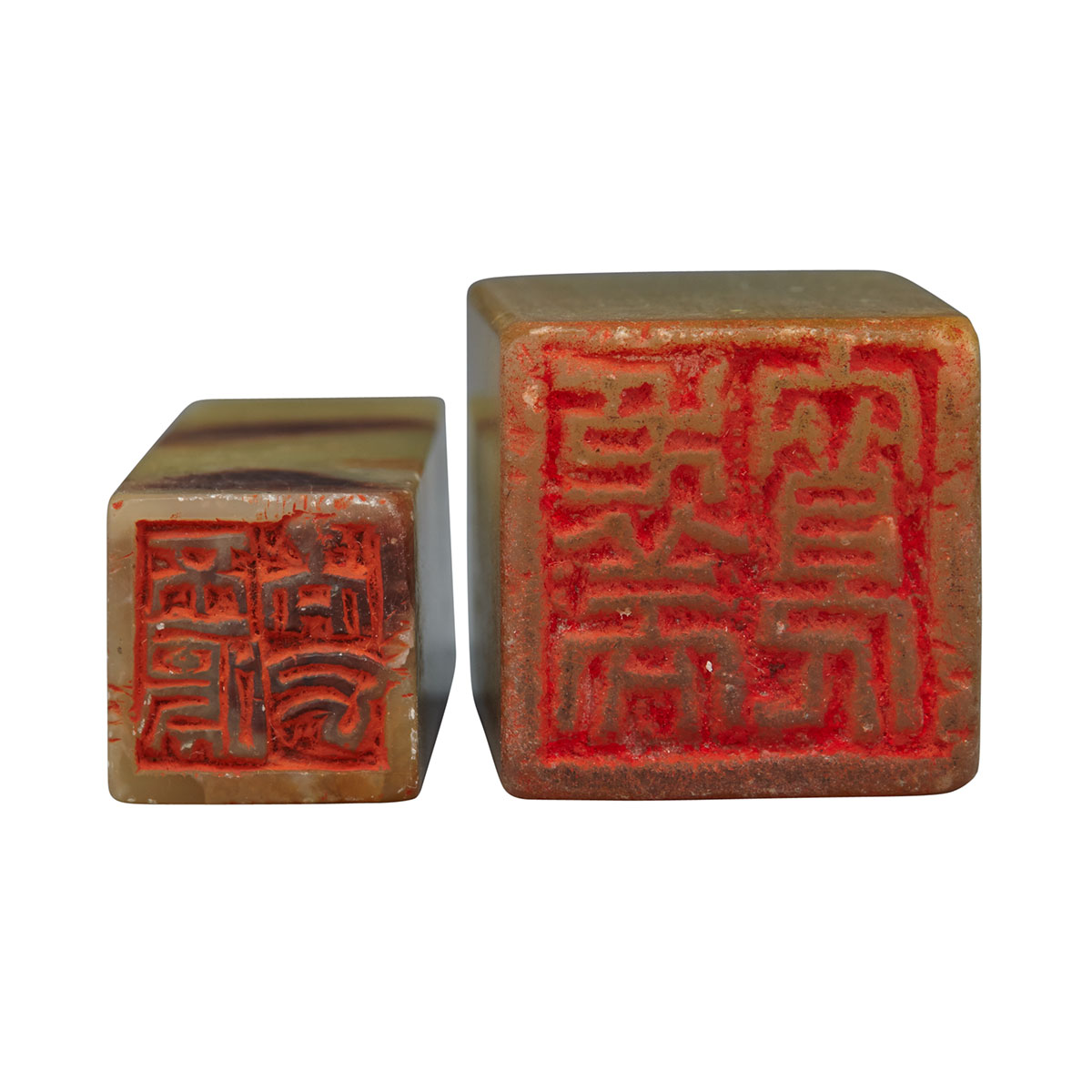 Two Soapstone Chops, Inscribed Deng Sanmu (1898-1963)