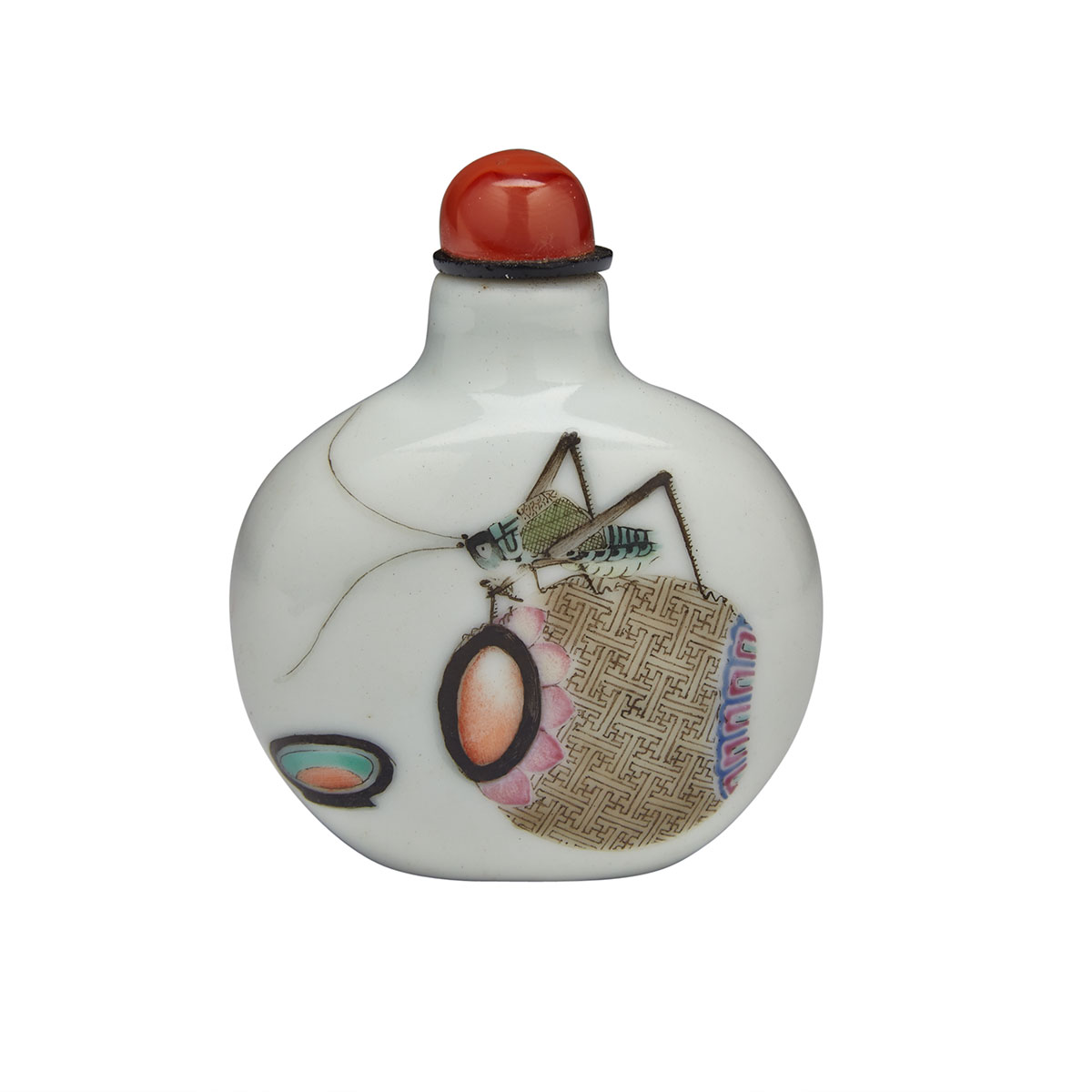 Famille Rose ‘Cricket’ Snuff Bottle, Daoguang Mark and Period (1821-1850)