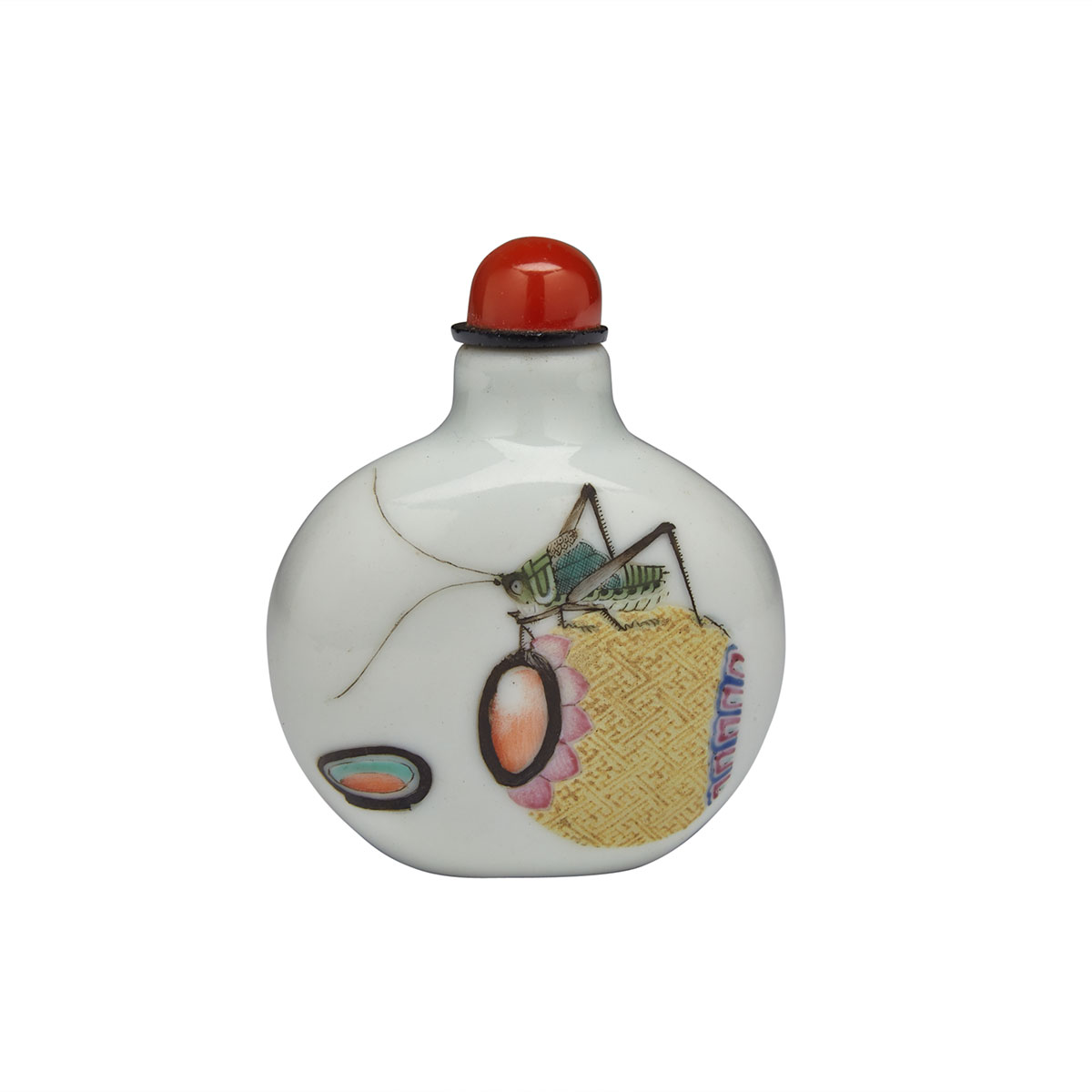 Famille Rose ‘Cricket’ Snuff Bottle, Daoguang Mark and Period (1821-1850)