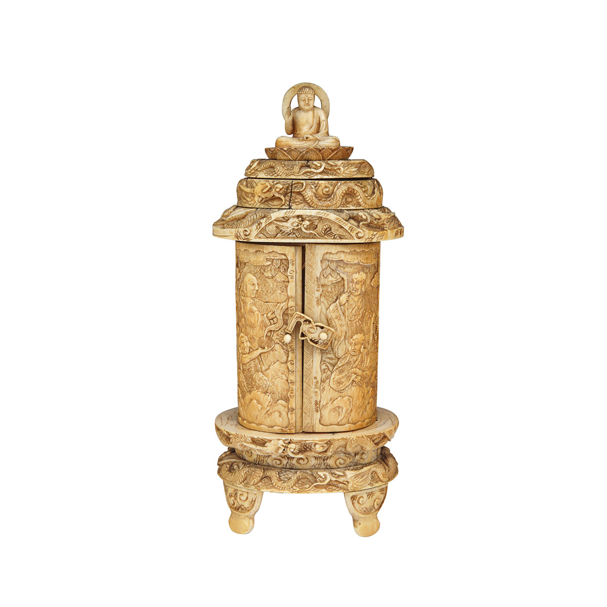 Stained Ivory Carved Portable Shrine, Meiji Period, Late 19th Century