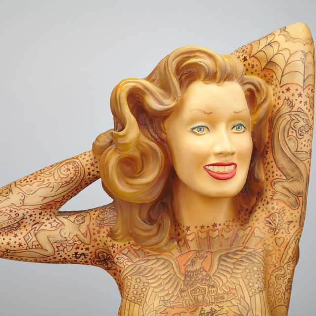 Polychromed Fiberglass Figure of a Tattooed Woman by Jonathan Shaw (b.1953)
