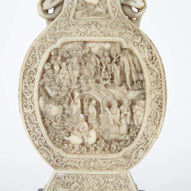Ivory Carved Daoist Immortals Vase, Republican Period