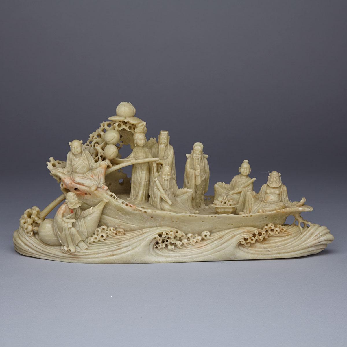 Soapstone Carved ‘Eight Immortals’ Boat 