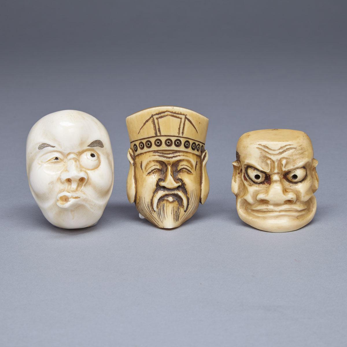 Three Miniature Mask Form Carvings, Circa 1900-1930