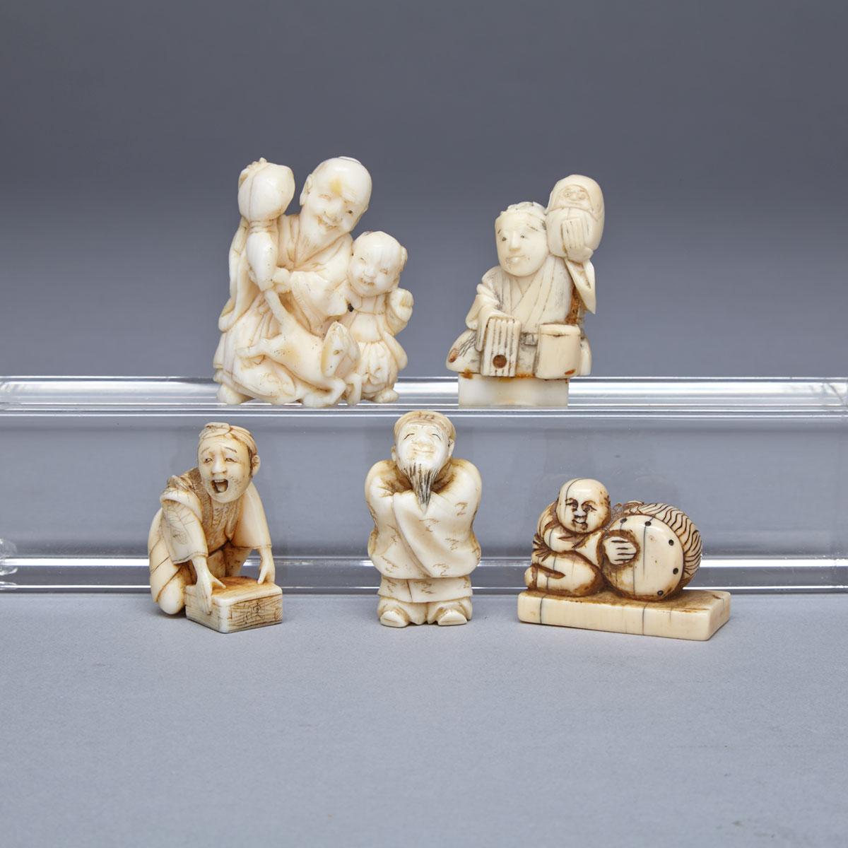 Five Miniature Ivory Carvings, Late 19th Century