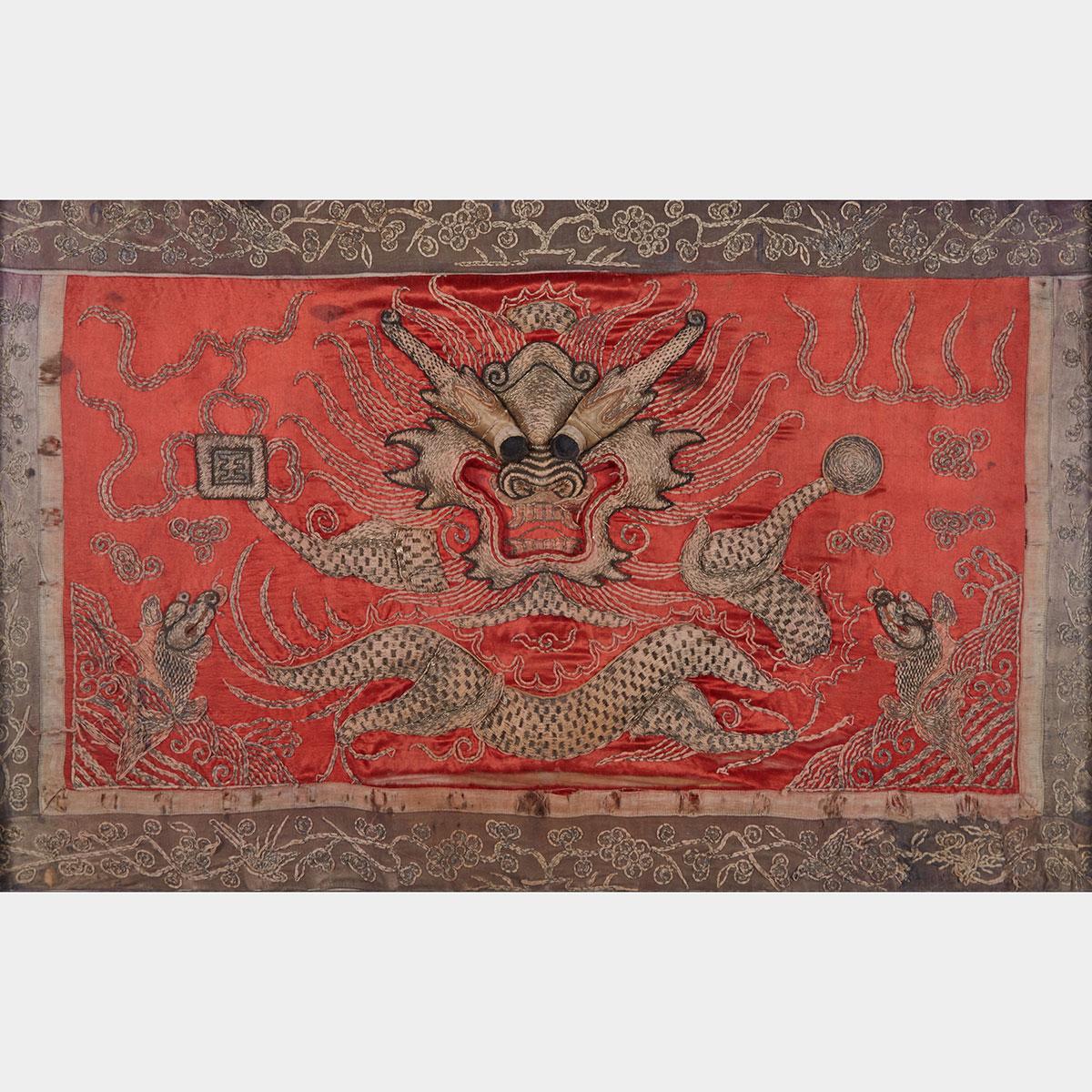 Silk Embroidered Dragon Banner, Late Qing Dynasty