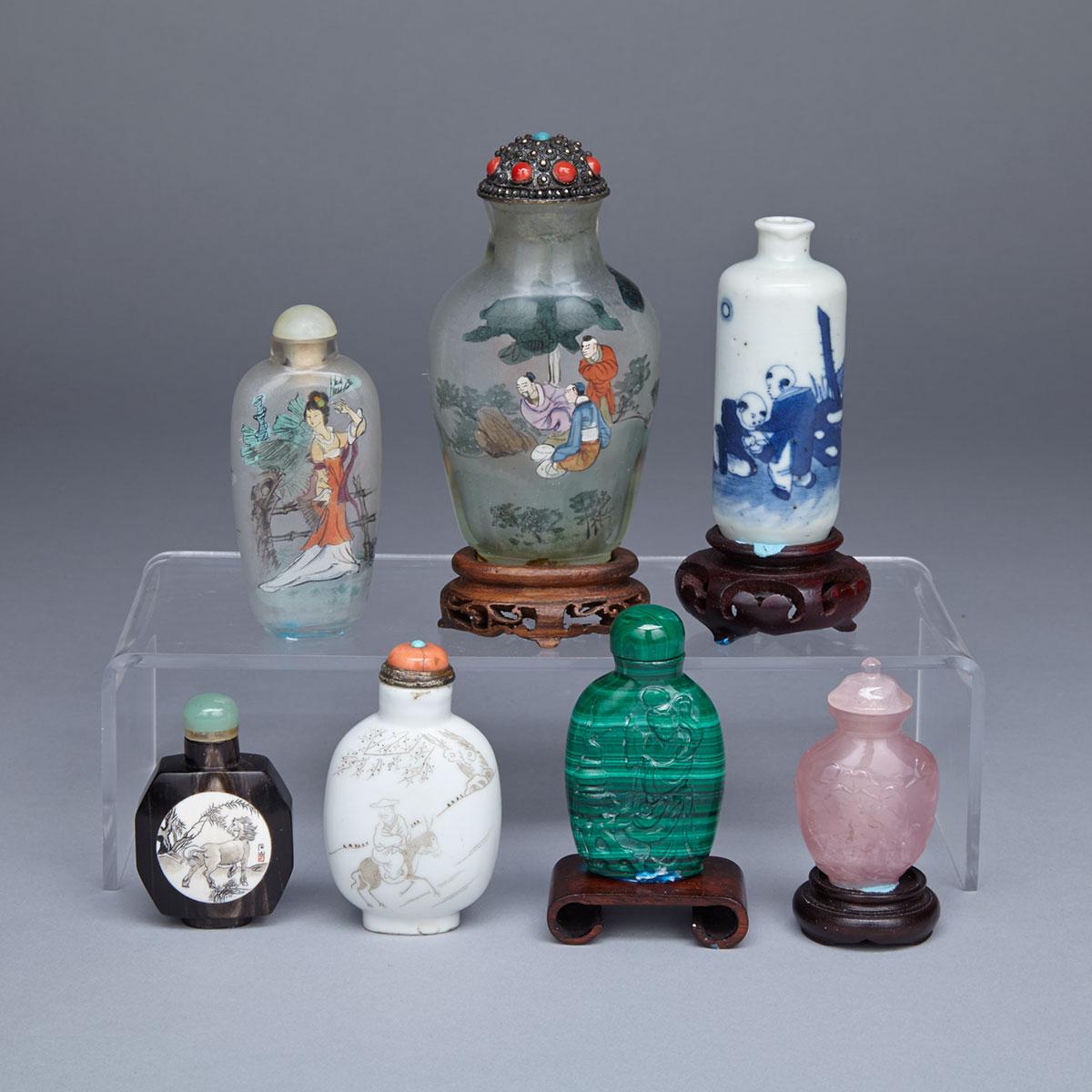 Group of Seven Assorted Snuff Bottles, 19th/20th Century