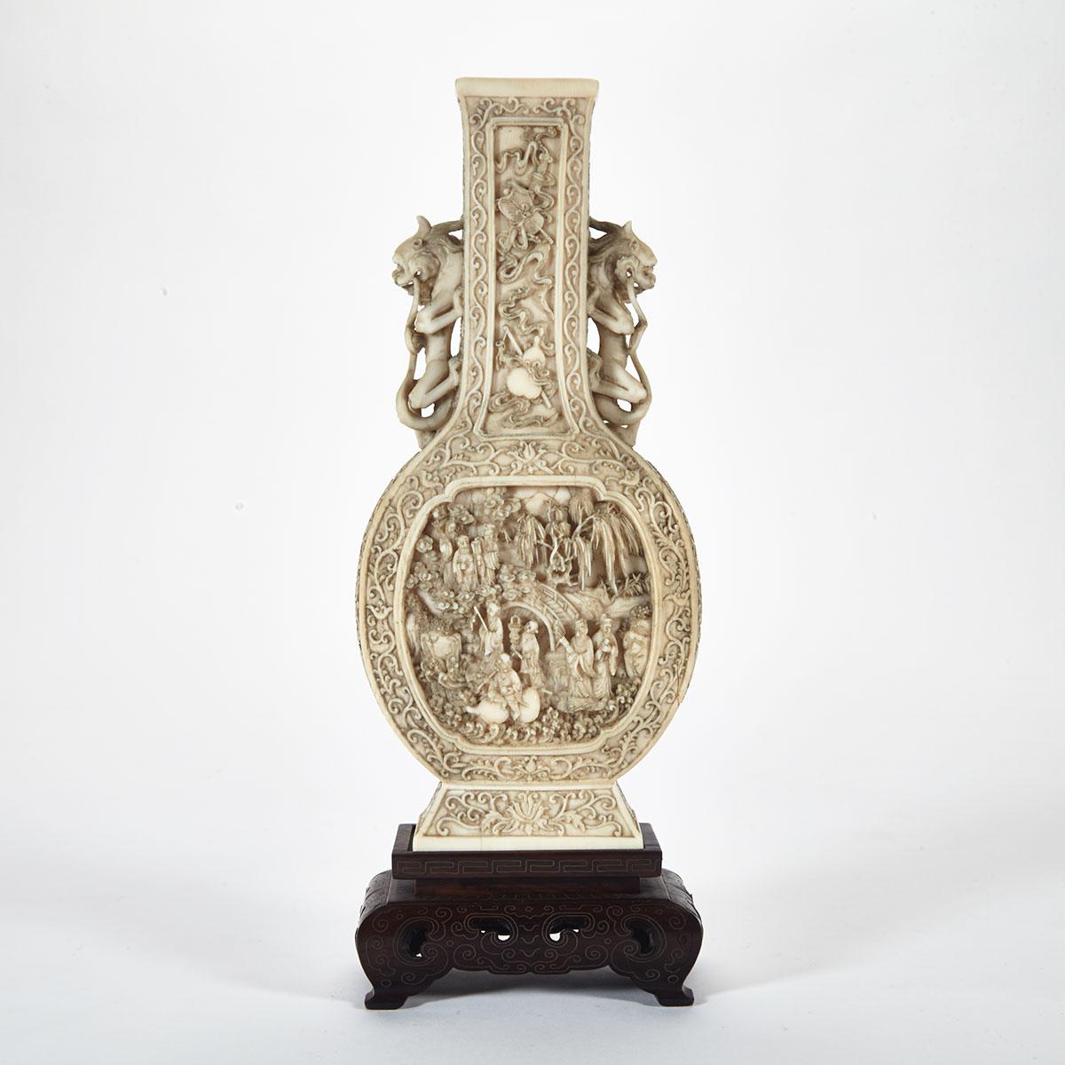 Ivory Carved Daoist Immortals Vase, Republican Period