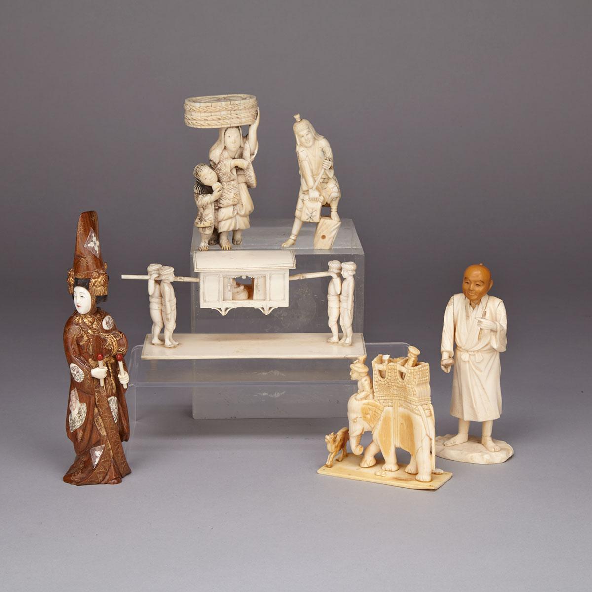 Six Ivory Carvings, Japan and India, Circa 1880-1920