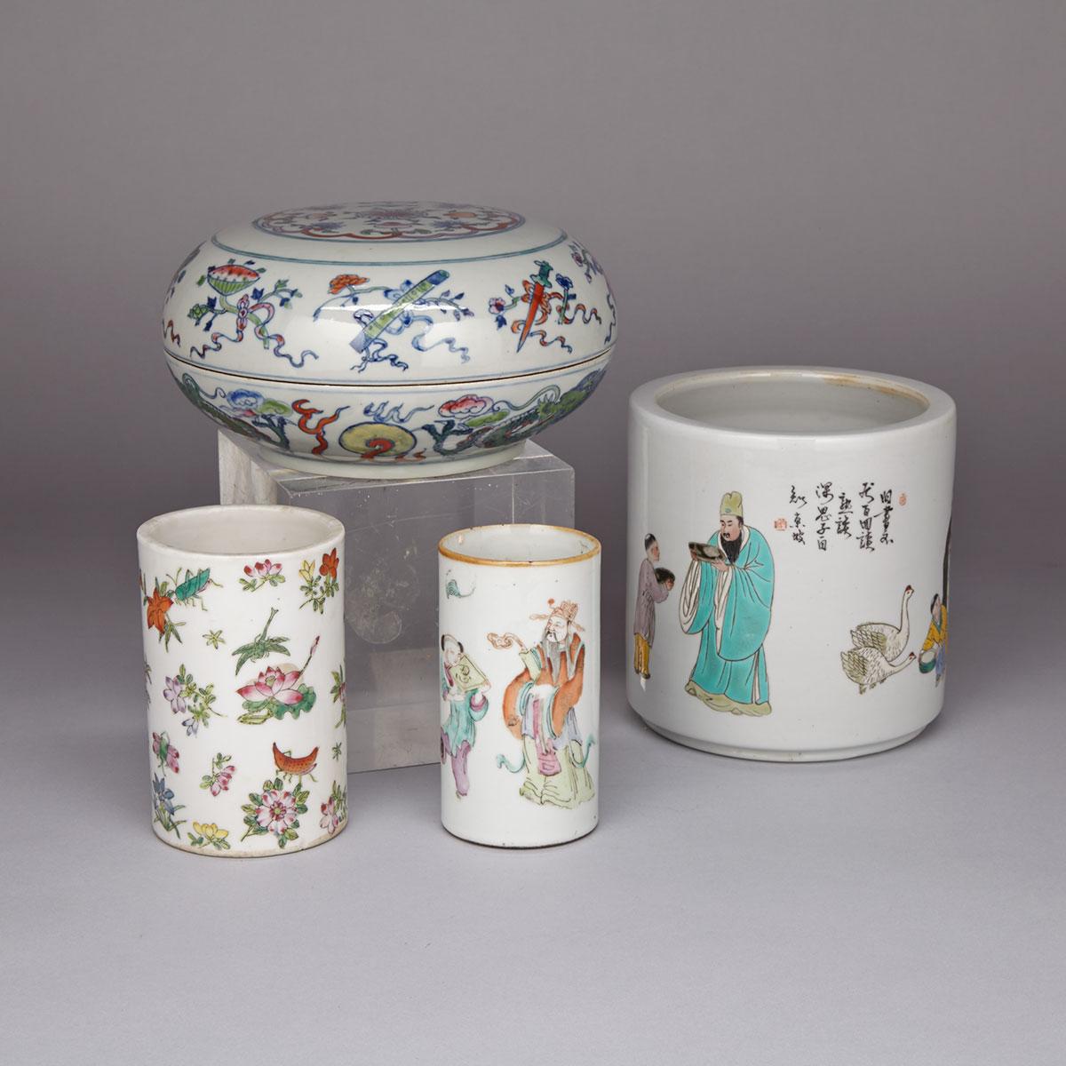 Three porcelain brush pots, 19th/ 20th century