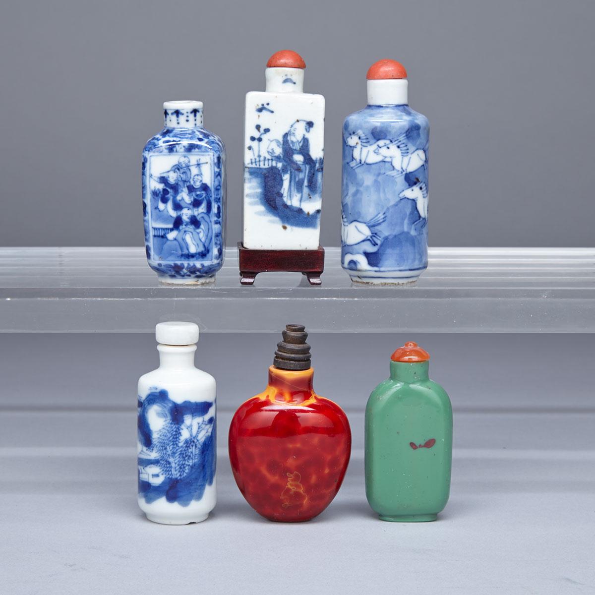 Four Blue and White Snuff Bottles 