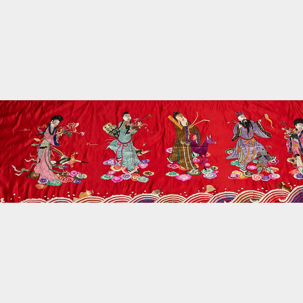 Large Red Ground Silk Embroidered Daoist Textile