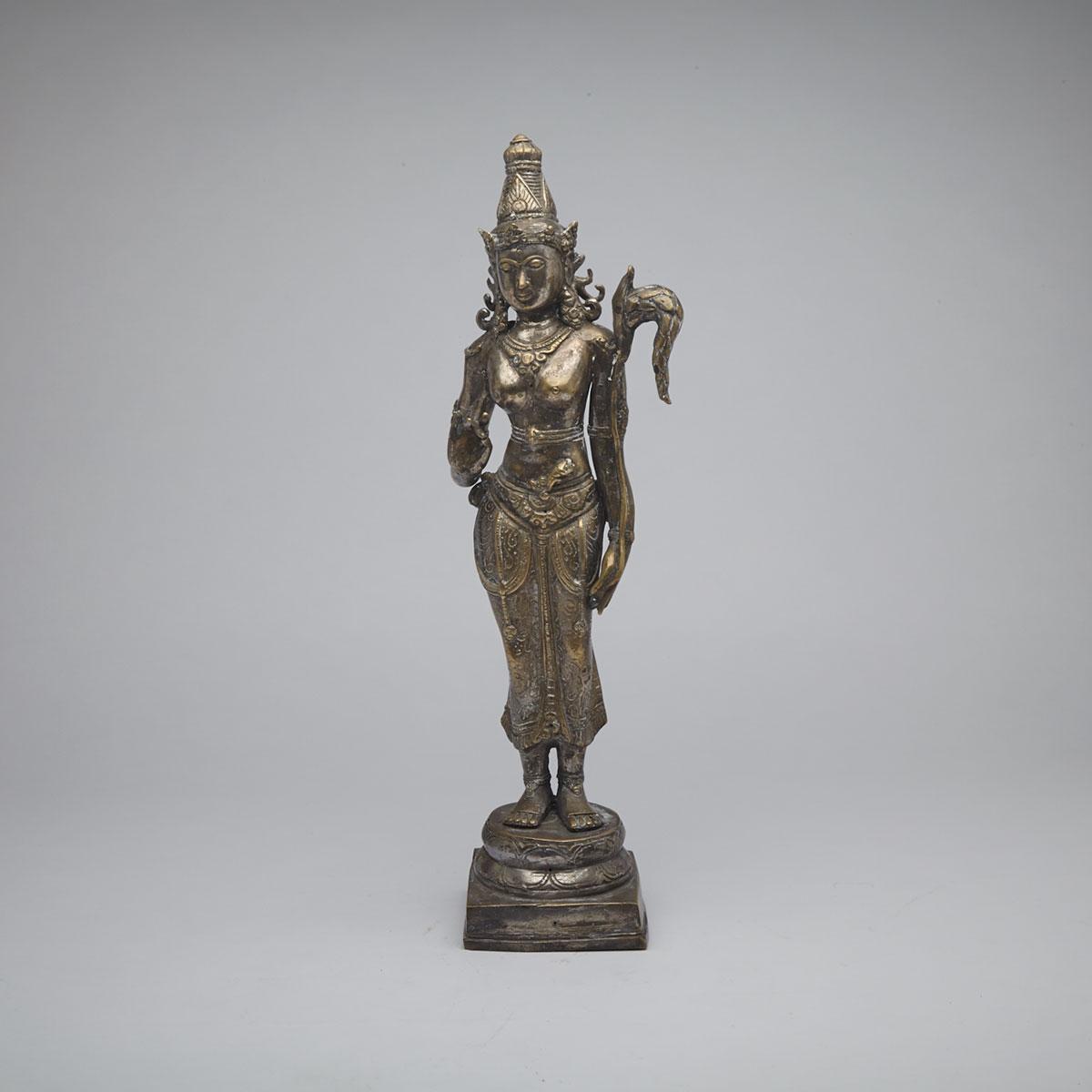 Silvered Copper Standing Figure of Tara, Tibet, 20th Century