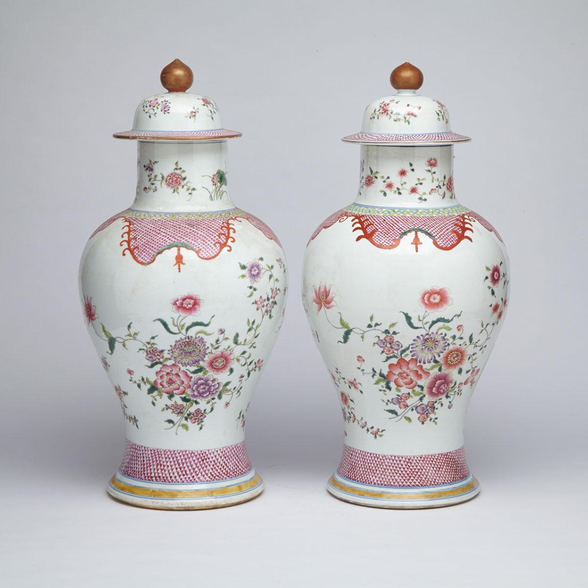 Pair of Export Famille Rose Jars and Covers