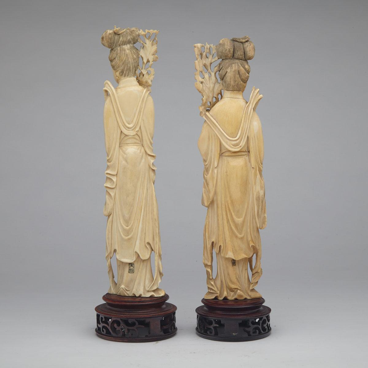 Pair of Ivory Carved Beauties, Circa 1940’s