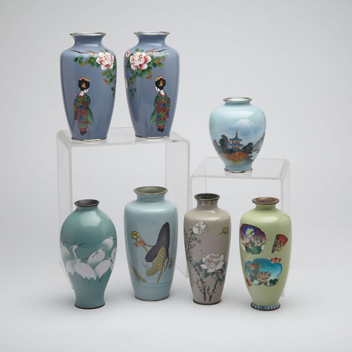 Group of Seven Cloisonné Enamel Vases, First-Half 20th Century