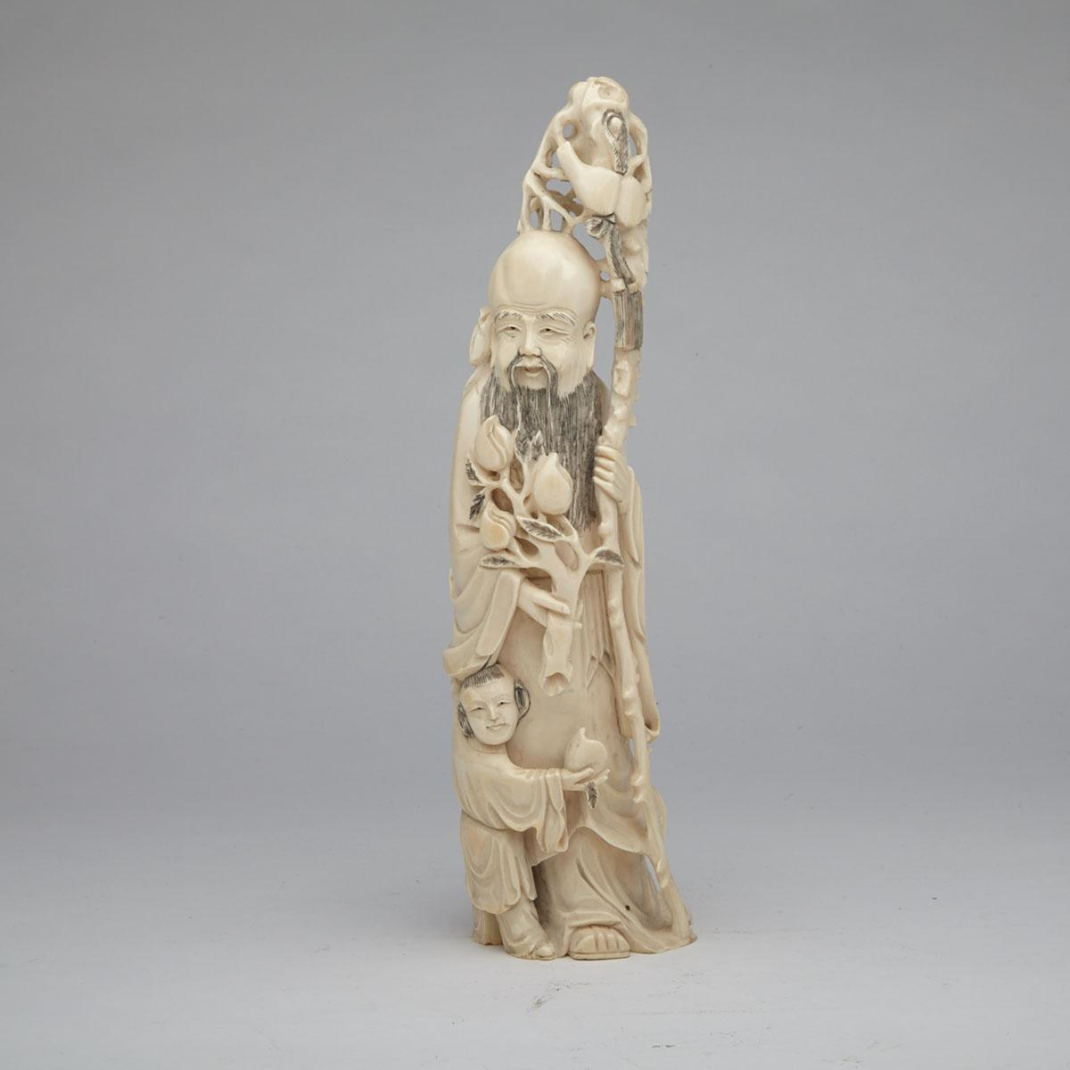Ivory Carved Figure of Shoulao, Circa 1940’s