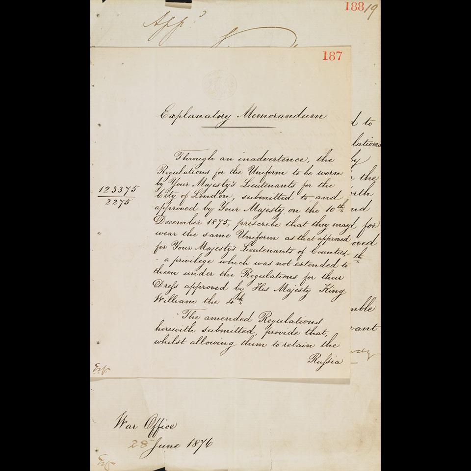 Document Signed by Queen Victoria and Gathorne Hardy, June 28, 1876